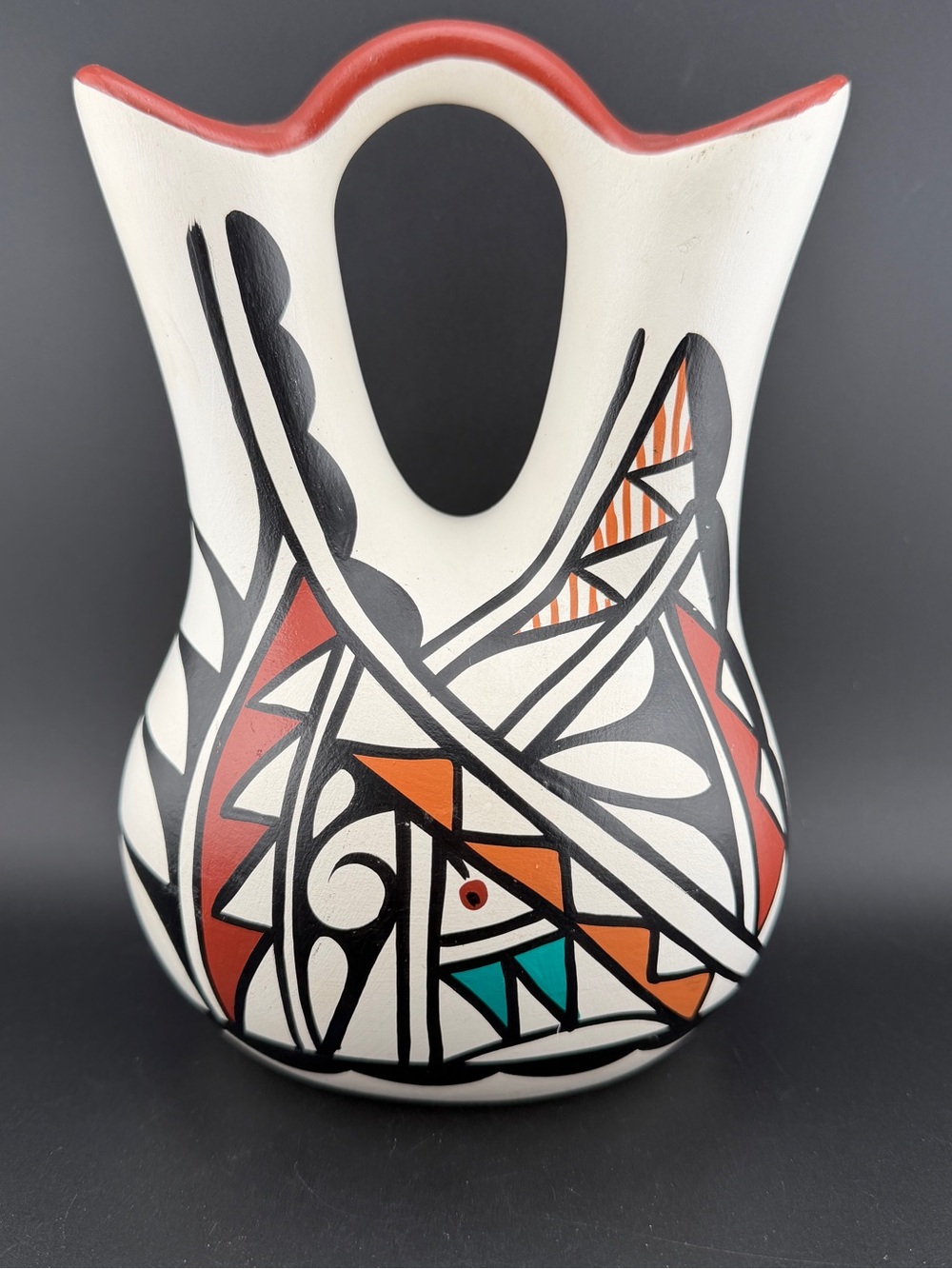 Signed Jemez Pueblo Wedding Vase – Native American Pottery by E. Suazo 7” x 5.5”
